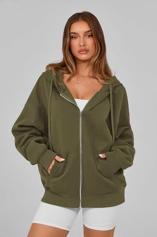 MASCOMODA Women Zip Up Hoodie Trendy Oversized Sweatshirt Casual Long Sleeve Fleece Jacket Fall Winter Clothes with Pockets in Kuwait