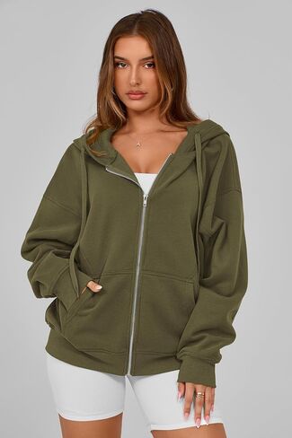 MASCOMODA Women Zip Up Hoodie Trendy Oversized Sweatshirt Casual Long Sleeve Fleece Jacket Fall Winter Clothes with Pockets in Kuwait