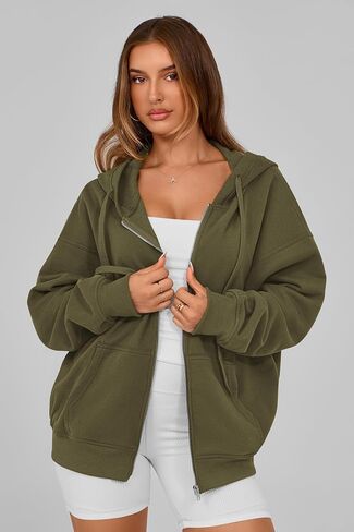 MASCOMODA Women Zip Up Hoodie Trendy Oversized Sweatshirt Casual Long Sleeve Fleece Jacket Fall Winter Clothes with Pockets in Kuwait