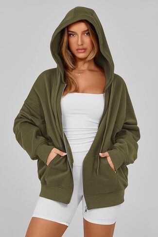MASCOMODA Women Zip Up Hoodie Trendy Oversized Sweatshirt Casual Long Sleeve Fleece Jacket Fall Winter Clothes with Pockets in Kuwait