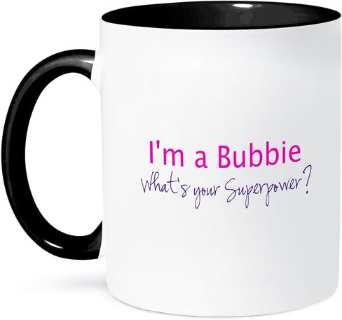 3dRose I'm A Bubbie-What's Your Superpower-Hot Funny Gift for Grandma Two Tone Mug, 11 oz, Black/Pink in Saudi Arabia