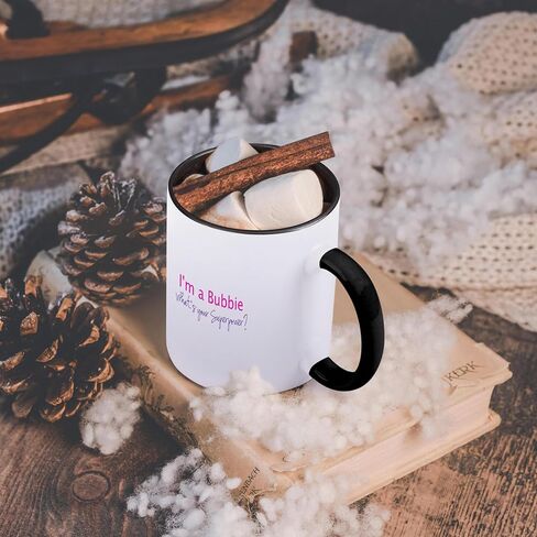 3dRose I'm A Bubbie-What's Your Superpower-Hot Funny Gift for Grandma Two Tone Mug, 11 oz, Black/Pink in Saudi Arabia