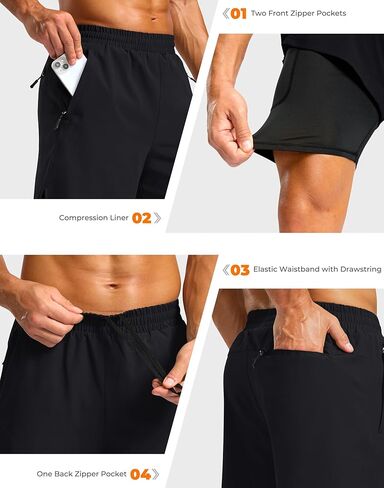 G Pradual Men's 2 في 1 شورتات شورت مع جيوب سحاب 5 "صالة رياضية شورتات تجريب للرجال ضغط بطانة سريعة الجافة in Saudi Arabia