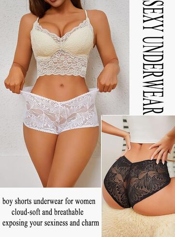 Sexy Underwear for Women Petal-soft Lace V-waisted Boy Shorts Cute Cheeky Ladies Panties Fashion Lightweight Lingerie 6 pack in Kuwait