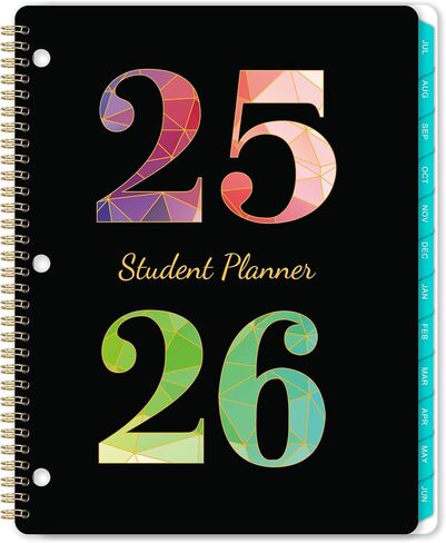 Student Planner 2025-2026 - July 2025 - June 2026, Weekly & Monthly planner for Students 11"x 8.3", Flexible Cover, Strong Golden Binding, Printed Tabs, with Stickers in Saudi Arabia