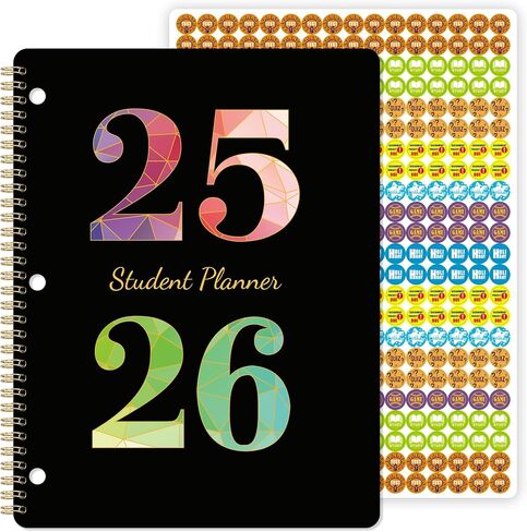 Student Planner 2025-2026 - July 2025 - June 2026, Weekly & Monthly planner for Students 11"x 8.3", Flexible Cover, Strong Golden Binding, Printed Tabs, with Stickers in Saudi Arabia