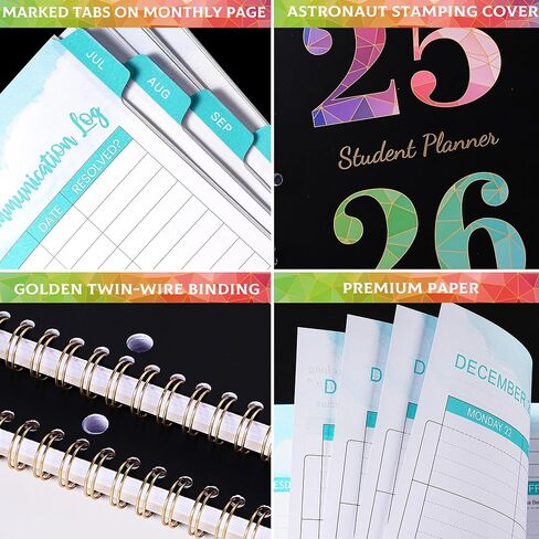 Student Planner 2025-2026 - July 2025 - June 2026, Weekly & Monthly planner for Students 11"x 8.3", Flexible Cover, Strong Golden Binding, Printed Tabs, with Stickers in Saudi Arabia