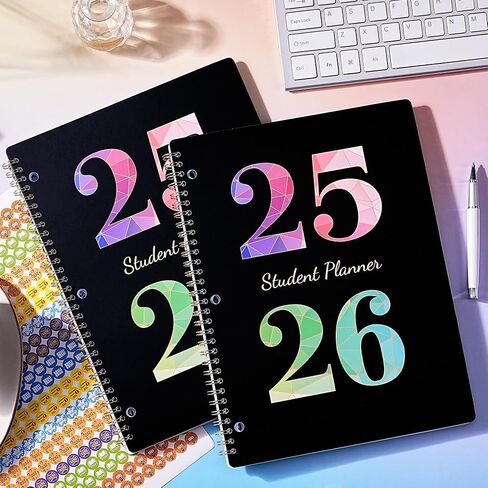 Student Planner 2025-2026 - July 2025 - June 2026, Weekly & Monthly planner for Students 11"x 8.3", Flexible Cover, Strong Golden Binding, Printed Tabs, with Stickers in Saudi Arabia