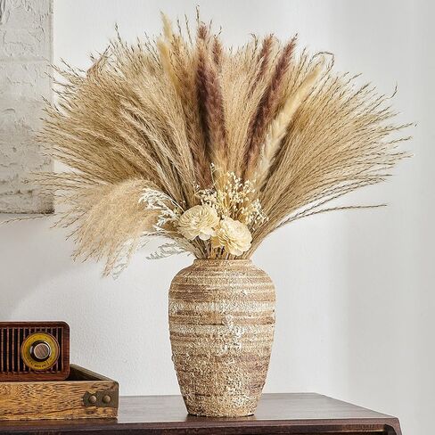 Octdays Rustic Ceramic Vase Decor: Farmhouse Clay Flower Vase for Home Decor Terracotta Vase Pottery Decorative Vases for Living Room Mantel Kitchen Shelf Table Decoration in Saudi Arabia
