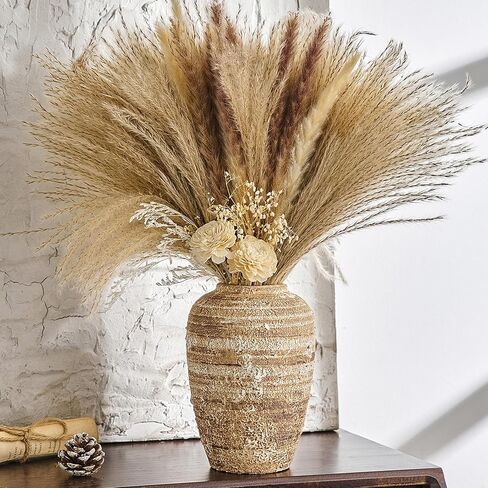 Octdays Rustic Ceramic Vase Decor: Farmhouse Clay Flower Vase for Home Decor Terracotta Vase Pottery Decorative Vases for Living Room Mantel Kitchen Shelf Table Decoration in Saudi Arabia