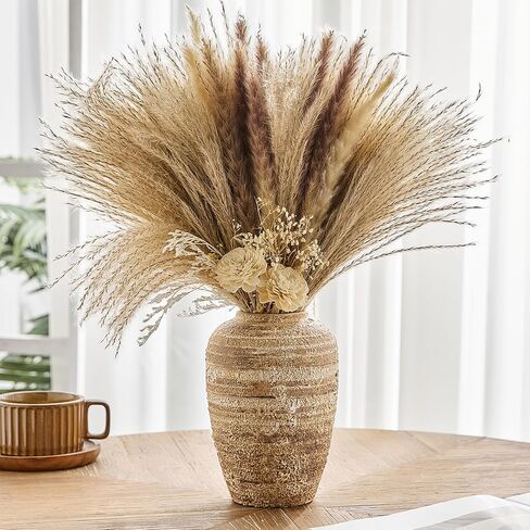 Octdays Rustic Ceramic Vase Decor: Farmhouse Clay Flower Vase for Home Decor Terracotta Vase Pottery Decorative Vases for Living Room Mantel Kitchen Shelf Table Decoration in Saudi Arabia