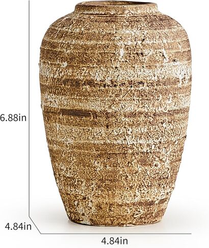 Octdays Rustic Ceramic Vase Decor: Farmhouse Clay Flower Vase for Home Decor Terracotta Vase Pottery Decorative Vases for Living Room Mantel Kitchen Shelf Table Decoration in Saudi Arabia