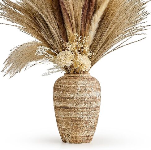 Octdays Rustic Ceramic Vase Decor: Farmhouse Clay Flower Vase for Home Decor Terracotta Vase Pottery Decorative Vases for Living Room Mantel Kitchen Shelf Table Decoration in Saudi Arabia