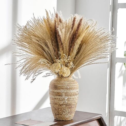 Octdays Rustic Ceramic Vase Decor: Farmhouse Clay Flower Vase for Home Decor Terracotta Vase Pottery Decorative Vases for Living Room Mantel Kitchen Shelf Table Decoration in Saudi Arabia