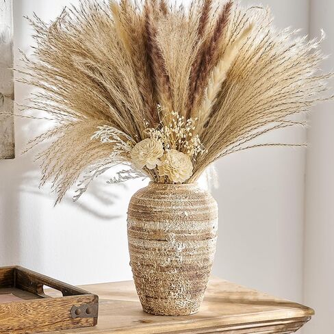 Octdays Rustic Ceramic Vase Decor: Farmhouse Clay Flower Vase for Home Decor Terracotta Vase Pottery Decorative Vases for Living Room Mantel Kitchen Shelf Table Decoration in Saudi Arabia