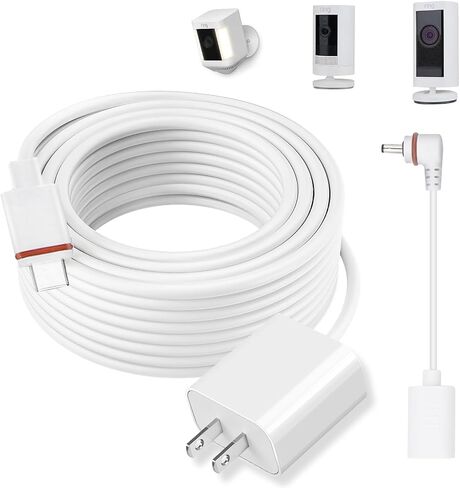Charger Cable for Ring Camera Battery, Compatible with Ring Stick Up Cam, Ring Spotlight Cam Plus/Pro Battery, Including USB C Plug Adapter to Ring Barrel DC Plug Adapter, 16Ft/5m Power Cord in Saudi Arabia