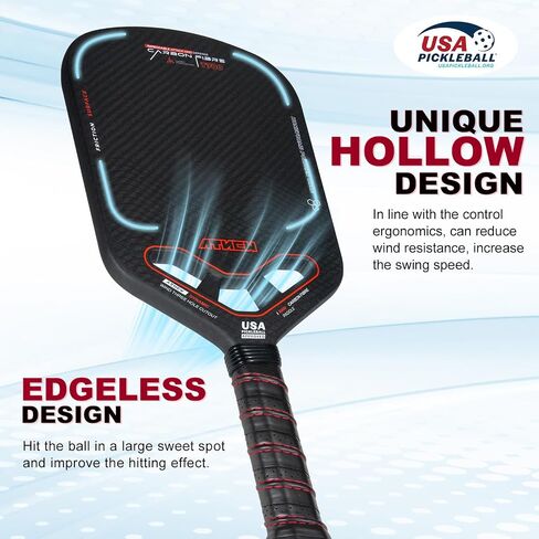 Edgeless Pickleball Paddle,T700 3K Carbon Fiber Picklebll Paddle,16MM Thermoformed Pickleball Paddle with Three Holes,Unique Hollow Design for Excellent Power and Control in Saudi Arabia