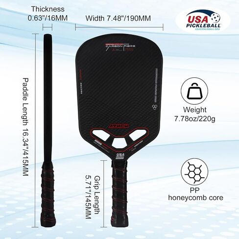 Edgeless Pickleball Paddle,T700 3K Carbon Fiber Picklebll Paddle,16MM Thermoformed Pickleball Paddle with Three Holes,Unique Hollow Design for Excellent Power and Control in Saudi Arabia