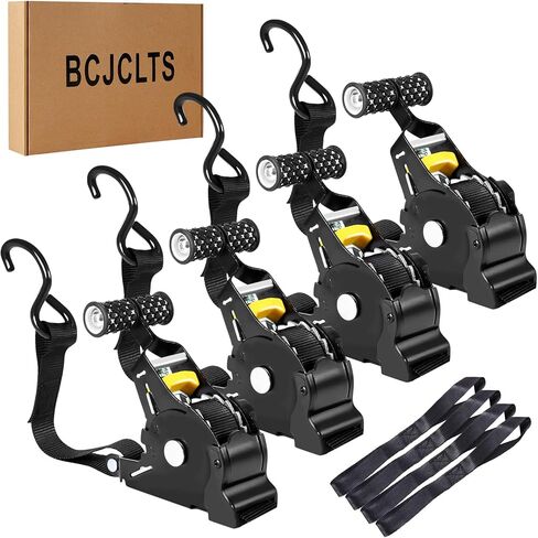 Retractable Ratchet Straps,1" x 10' Heavy Duty Ratchet Straps Self Retractable Tie Down Straps with Soft Loops for Motorcycle, Truck,Trailer(4-Pack) in Saudi Arabia