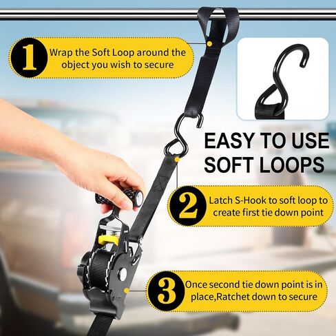 Retractable Ratchet Straps,1" x 10' Heavy Duty Ratchet Straps Self Retractable Tie Down Straps with Soft Loops for Motorcycle, Truck,Trailer(4-Pack) in Saudi Arabia