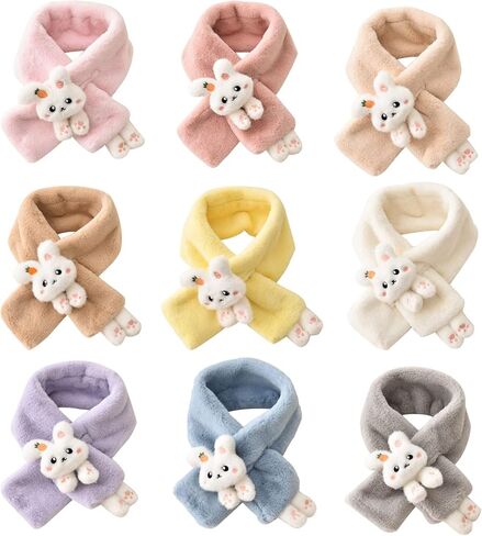 Girls Winter Warm Thicken Scarfs Cartoon Faux Plush Cross Collar Scarf Shawl Lovely Warm Soft Scarf Winter in Kuwait