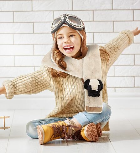 DolliBu Pug Dog Plush Scarf - Super Soft Warm Fluffy Kids Scarf Accessory, Fashionable Plush Party Winter Outfit, Stuffed Animal Scarf Costume, Cozy Outdoor Winter Scarf for Kids and Adults - 34" Inch in Saudi Arabia