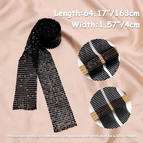 Metal Sequin Ties for Women Long Skinny Scarves, Sparkly Glitter Scarf Necktie Belt for Party Prom Wedding Daily in Saudi Arabia