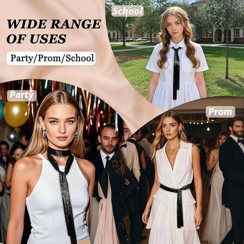 Metal Sequin Ties for Women Long Skinny Scarves, Sparkly Glitter Scarf Necktie Belt for Party Prom Wedding Daily in Saudi Arabia