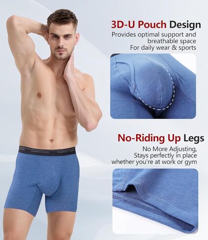 BAMBOO COOL Men's Underwear Boxer Briefs Ultra Breathable Stretch No Riding Up with Fly Multipack in Saudi Arabia