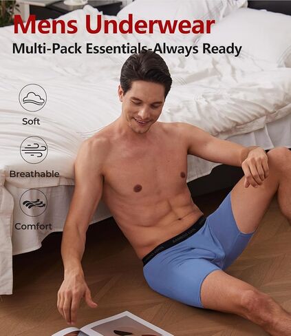 BAMBOO COOL Men's Underwear Boxer Briefs Ultra Breathable Stretch No Riding Up with Fly Multipack in Saudi Arabia