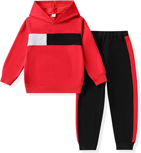 Toddler Boy Clothes Long Sleeve Hoodie Sweatsuits Tops and Pants Boys Fall Winter Color Block Outfits Set 5-12 Years in Saudi Arabia