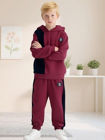 Toddler Boy Clothes Long Sleeve Hoodie Sweatsuits Tops and Pants Boys Fall Winter Color Block Outfits Set 5-12 Years in Saudi Arabia
