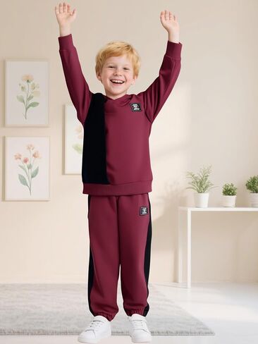 Toddler Boy Clothes Long Sleeve Hoodie Sweatsuits Tops and Pants Boys Fall Winter Color Block Outfits Set 5-12 Years in Saudi Arabia