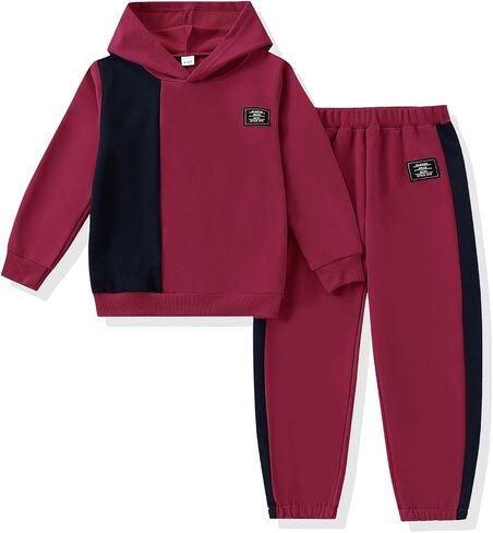 Toddler Boy Clothes Long Sleeve Hoodie Sweatsuits Tops and Pants Boys Fall Winter Color Block Outfits Set 5-12 Years in Saudi Arabia