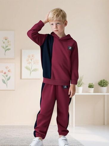Toddler Boy Clothes Long Sleeve Hoodie Sweatsuits Tops and Pants Boys Fall Winter Color Block Outfits Set 5-12 Years in Saudi Arabia