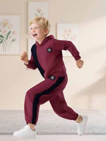 Toddler Boy Clothes Long Sleeve Hoodie Sweatsuits Tops and Pants Boys Fall Winter Color Block Outfits Set 5-12 Years in Saudi Arabia