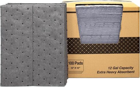 LAUCO Heavyweight Universal Oil Absorbing Pads (Grey) 10 inch x13 inch - Pack of 100 Sheets - Automotive Absorbent Pads for Oils, Water, and Solvents (100 Sheets (1 Box)) in Kuwait