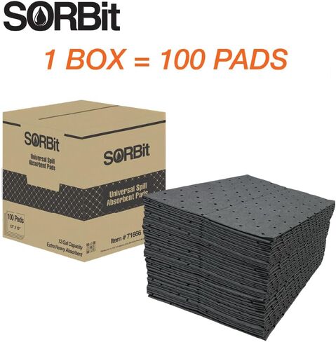 LAUCO Heavyweight Universal Oil Absorbing Pads (Grey) 10 inch x13 inch - Pack of 100 Sheets - Automotive Absorbent Pads for Oils, Water, and Solvents (100 Sheets (1 Box)) in Kuwait