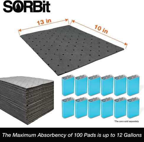 LAUCO Heavyweight Universal Oil Absorbing Pads (Grey) 10 inch x13 inch - Pack of 100 Sheets - Automotive Absorbent Pads for Oils, Water, and Solvents (100 Sheets (1 Box)) in Kuwait