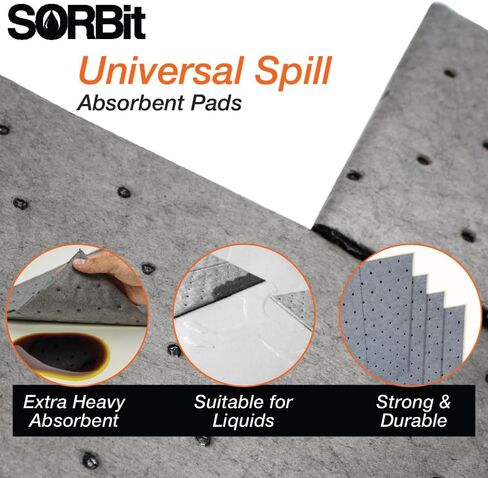 LAUCO Heavyweight Universal Oil Absorbing Pads (Grey) 10 inch x13 inch - Pack of 100 Sheets - Automotive Absorbent Pads for Oils, Water, and Solvents (100 Sheets (1 Box)) in Kuwait