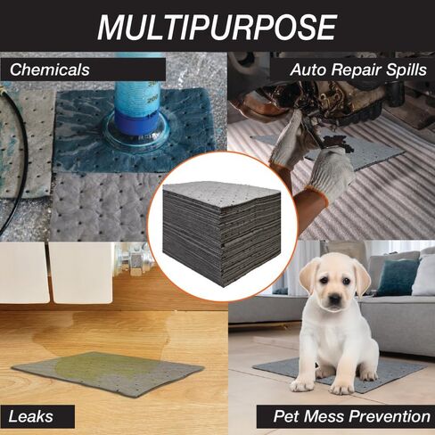 LAUCO Heavyweight Universal Oil Absorbing Pads (Grey) 10 inch x13 inch - Pack of 100 Sheets - Automotive Absorbent Pads for Oils, Water, and Solvents (100 Sheets (1 Box)) in Kuwait