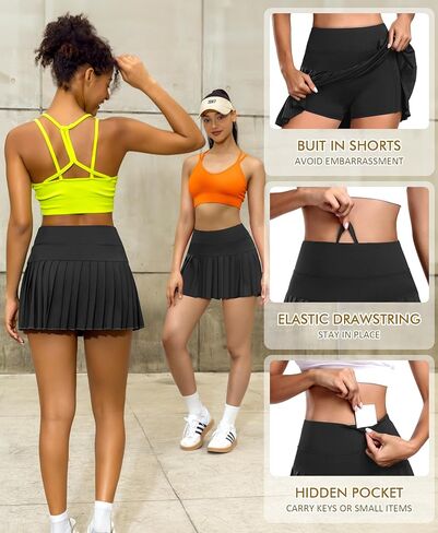 تنورة تنس مطوية من JoyGirl للنساء مع شورت رياضي لممارسة رياضة الجولف والجري والتنانير الرياضية مع جيوب in Kuwait