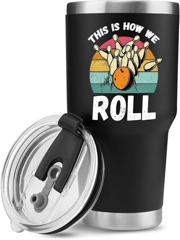 Panvola This Is How We Roll Bowling Gifts for Men Women Coach Bowling Balls and Pins Vacuum Insulated Tumbler Funny Sports Player Stainless Steel Travel Mug with Lid and Straw 20 oz Black in Kuwait