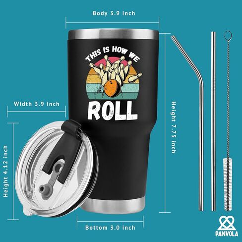 Panvola This Is How We Roll Bowling Gifts for Men Women Coach Bowling Balls and Pins Vacuum Insulated Tumbler Funny Sports Player Stainless Steel Travel Mug with Lid and Straw 20 oz Black in Kuwait