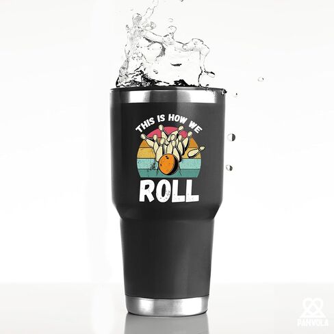 Panvola This Is How We Roll Bowling Gifts for Men Women Coach Bowling Balls and Pins Vacuum Insulated Tumbler Funny Sports Player Stainless Steel Travel Mug with Lid and Straw 20 oz Black in Kuwait