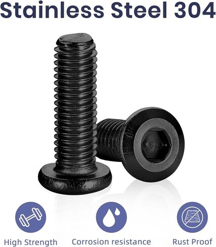 Cetaforten1/4-20 * 5/8" مسامير ألين ذات غطاء غاطس أسود، براغي توصيل برأس مستديرة مسطحة للأثاث، 304 من الفولاذ المقاوم للصدأ، خيط كامل، 25 قطعة، أسود in Kuwait