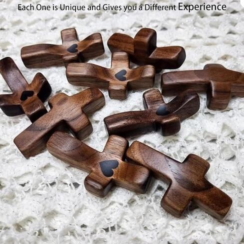 Wooden Cross Fidget,Cross My Heart,Small Wooden Crosses for Pocket Prayers,Prayer Cross for Hand,Pocket Cross Christian Gifts for Women and Fidget Toys for Adults (6PCS) in Kuwait