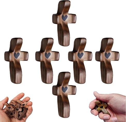 Wooden Cross Fidget,Cross My Heart,Small Wooden Crosses for Pocket Prayers,Prayer Cross for Hand,Pocket Cross Christian Gifts for Women and Fidget Toys for Adults (6PCS) in Kuwait