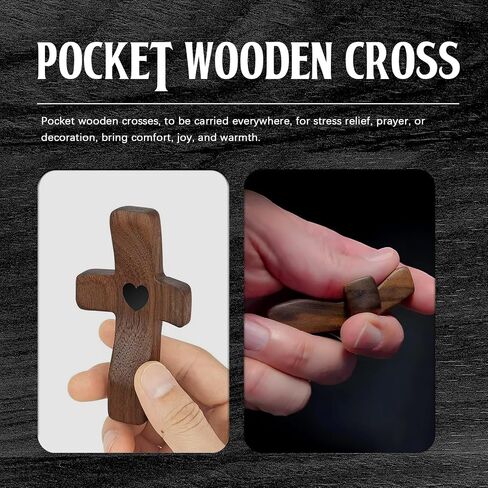 Wooden Cross Fidget,Cross My Heart,Small Wooden Crosses for Pocket Prayers,Prayer Cross for Hand,Pocket Cross Christian Gifts for Women and Fidget Toys for Adults (6PCS) in Kuwait