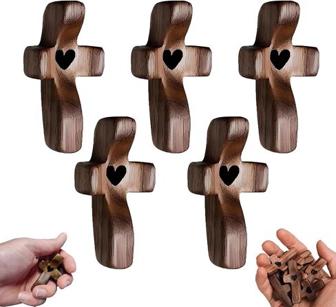 ETUIH Cross My Heart,Wooden Cross Fidget,Cross Fidget Wood,Encouragement Gift Cross Fidget Wooden, Pocket Small Size Handheld Prayer Cross,Stress Relief (5pcs) in Saudi Arabia